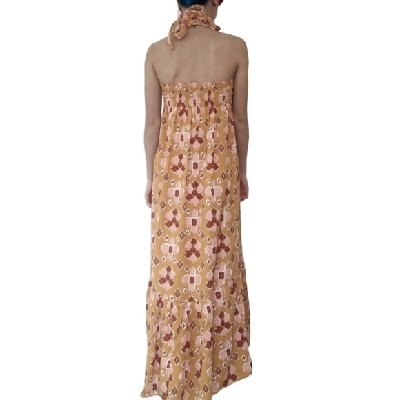 Aerie Yellow Pink Boho Halter Maxi Dress Small NWT - Picture 4 of 4